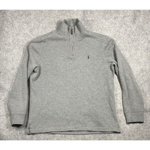 Polo Ralph Lauren Shirt Mens Large Grey Mock Neck 1/4 Zip Vintage Preppy
